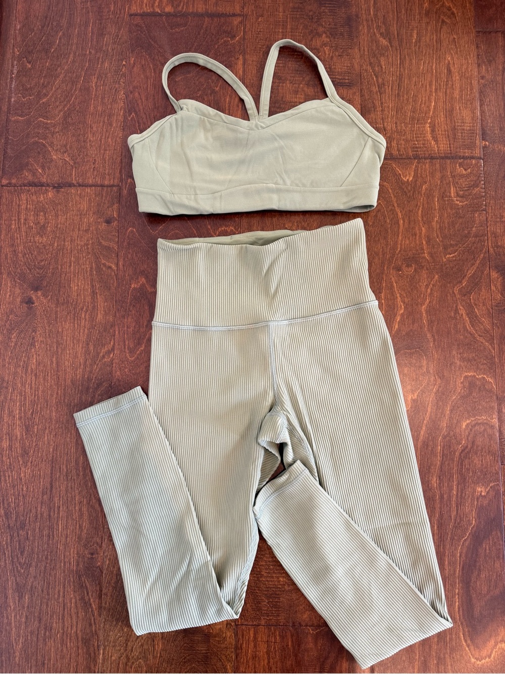 Athleta Elation Ribbed Leggings and Bra Set - Eucalyptus